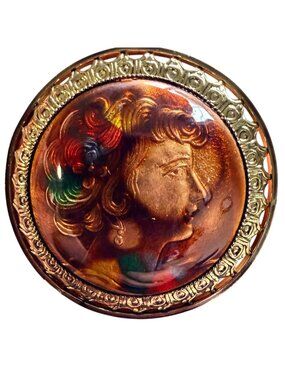 Vintage 1950s‎ Reverse Carved Lucite Renaissance Lady Brooch New Old Stock